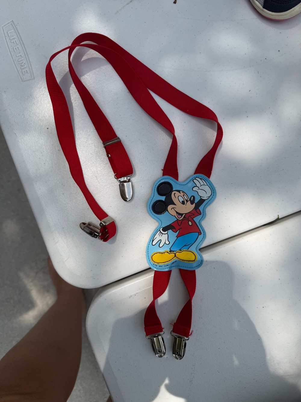 Vintage Red Kids Suspenders with Mickey Mouse Patch